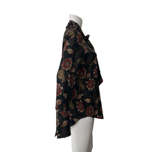 Salvatore Ferragamo Black Floral Pussy Bow Silk Button Blouse size IT 40/4 - Picture 3 of 9